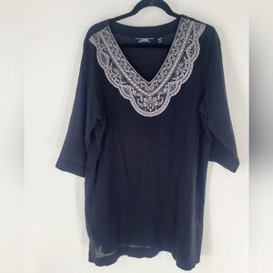 Lands End Tunic Womens XL Black Long Sleeve Blouse Gauze V Neck Beach Cover